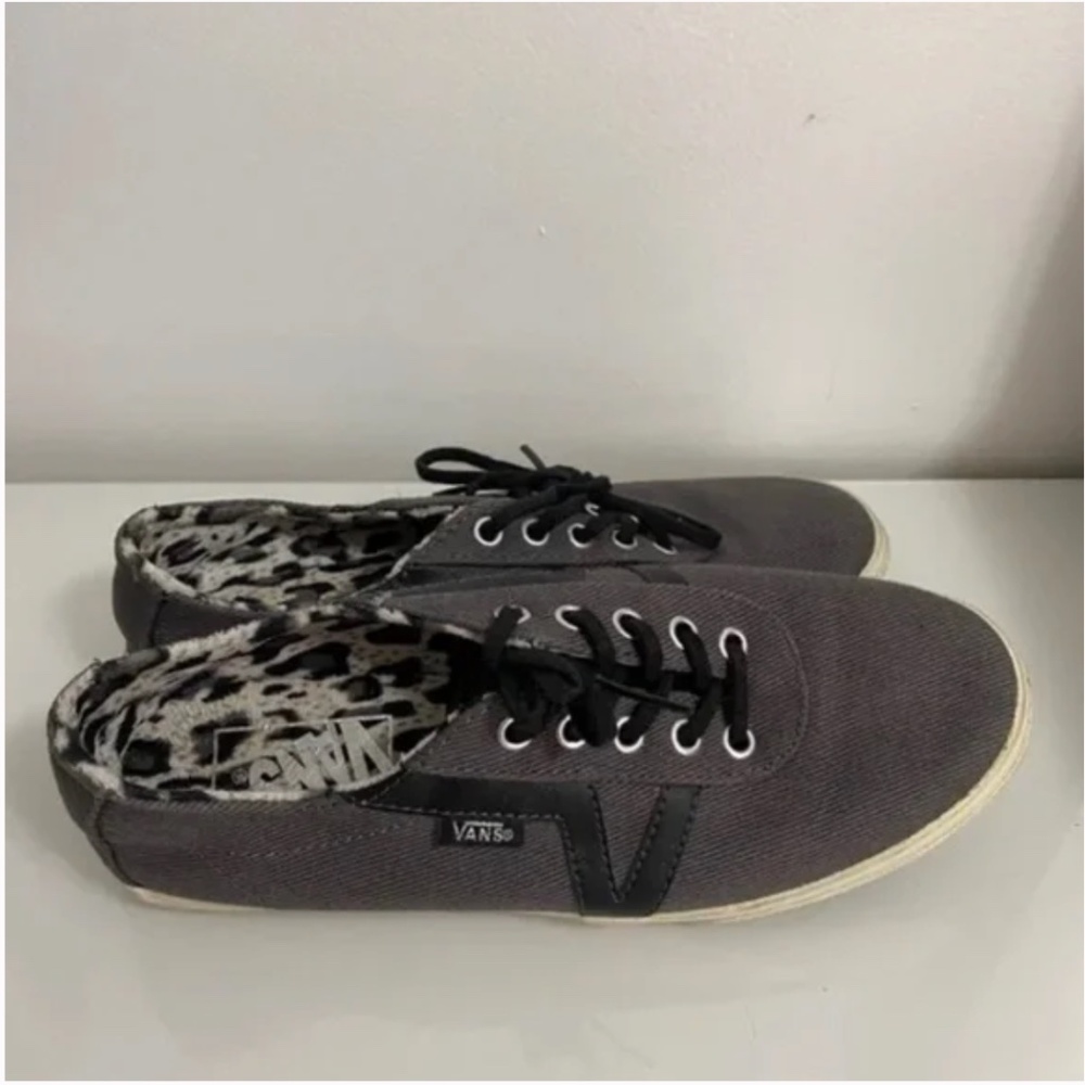 Vans Dixie Twill Retro Style Cheetah Print Lined Grey Lace Up Shoes (6/36)